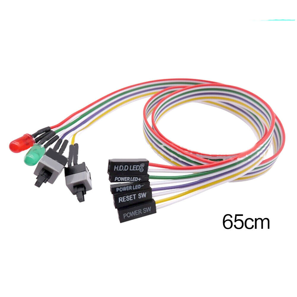 65cm LED Light Computer Motherboard Power Cable PC Power On Off Reset Switch