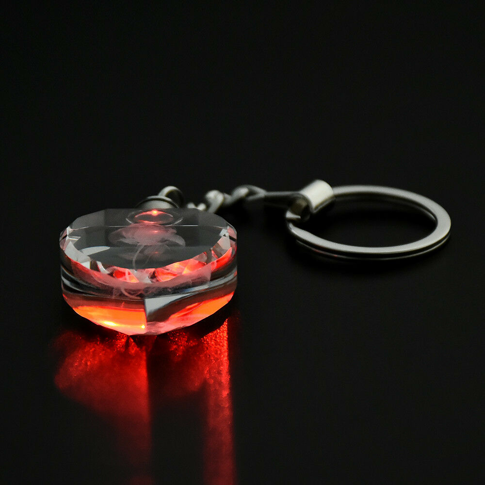 Novelty Fairy Crystal Rose LED Light Keychain Love Heart Key Chain Ring Keyring