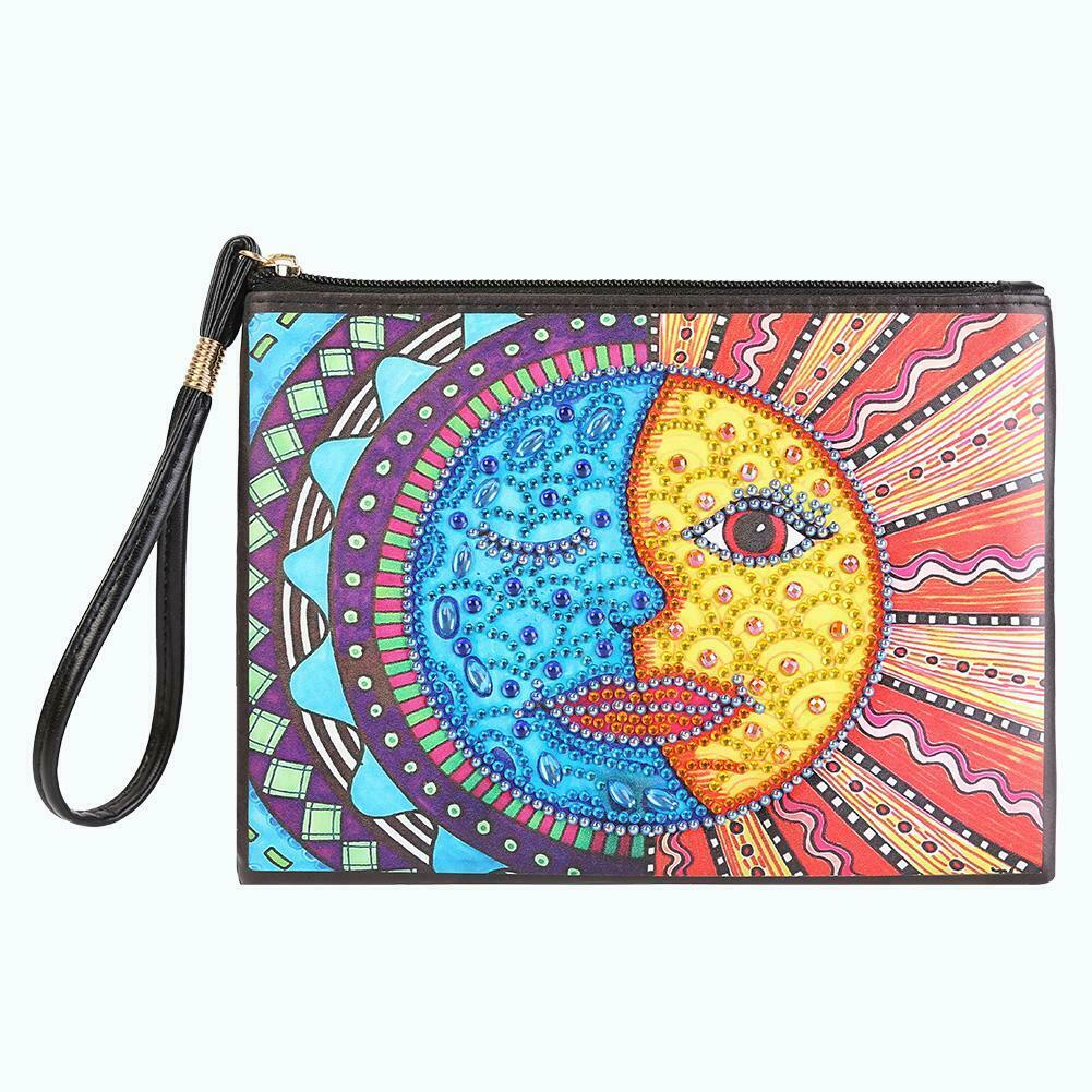 DIY Sun Moon Face Special Shaped Diamond Painting Wristlet Wallet Clutch @