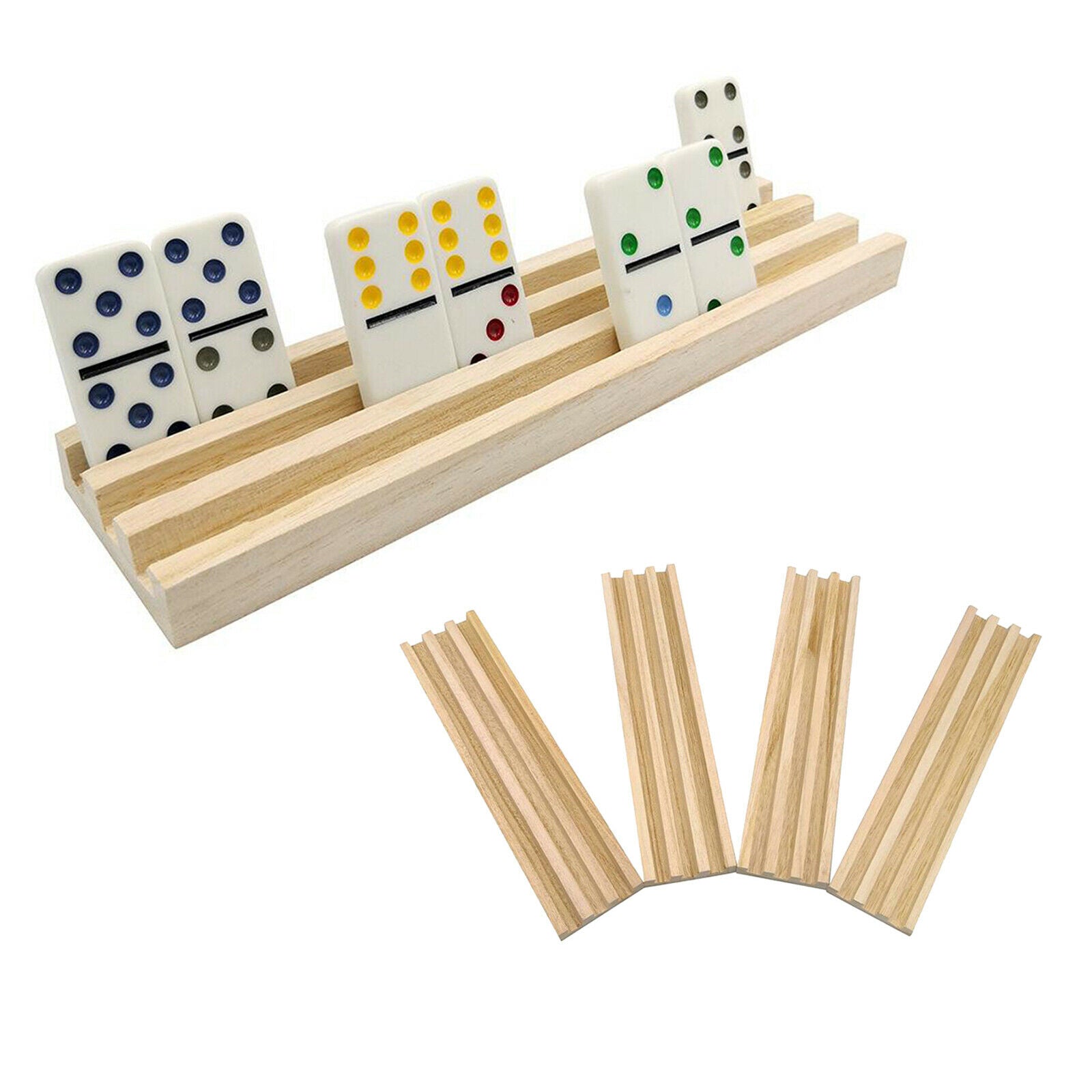4pcs / set Wooden Domino Tile Trays Organizer for Mexican Train Chicken