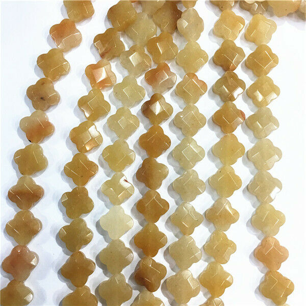 1 Strand/14Pcs 14x14x6mm Natural Yellow Jade Faceted Clovers Loose Beads HH598