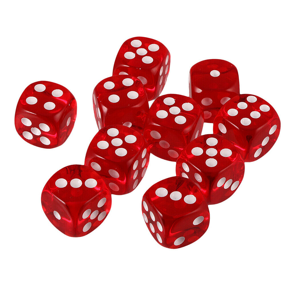 10 Packs Acrylic Six Side Spot Dices 16mm Square Dice for TRPG DND Game