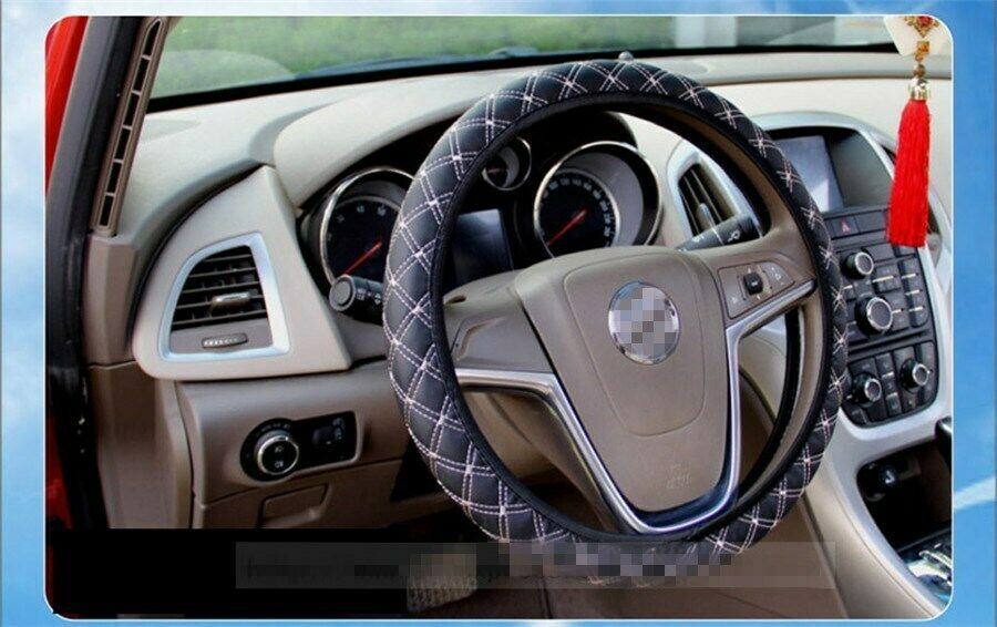 2pcs 15'' Car Steering Wheel Cover black & red  Plush Anti-slip  fur wheel cover