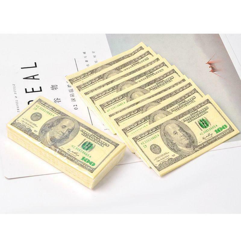8 Packs Napkin Paper 100 Dollar Raw Wood Pulp Facial Tissue Handkerchief Party