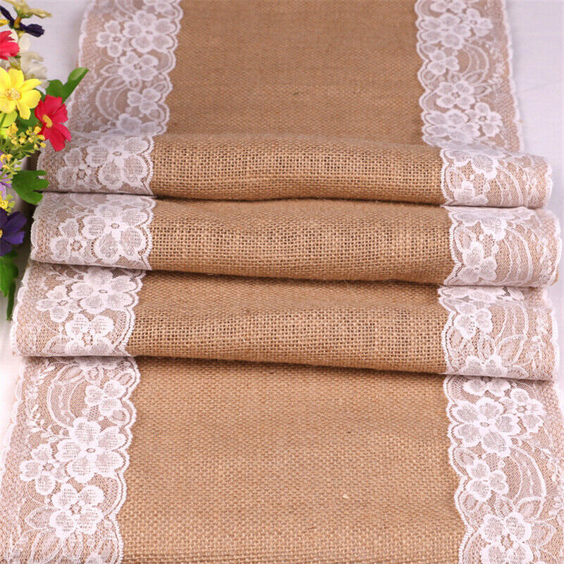 Lace Jute Table Runner Tablecloth Cover Tulle Floral Embroidered Decor 30x275cm