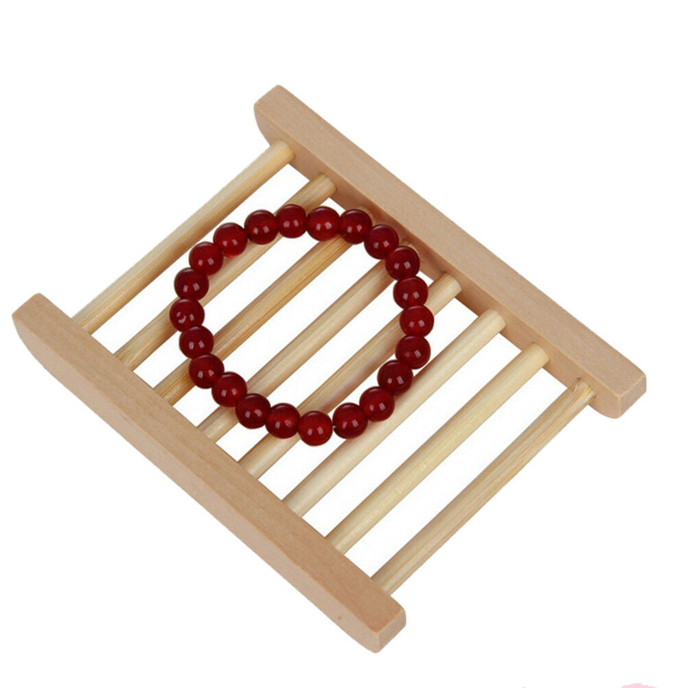 Natural Bamboo Soap Holder Dish Bathroom Shower Plate Stand Storage Wood .l8