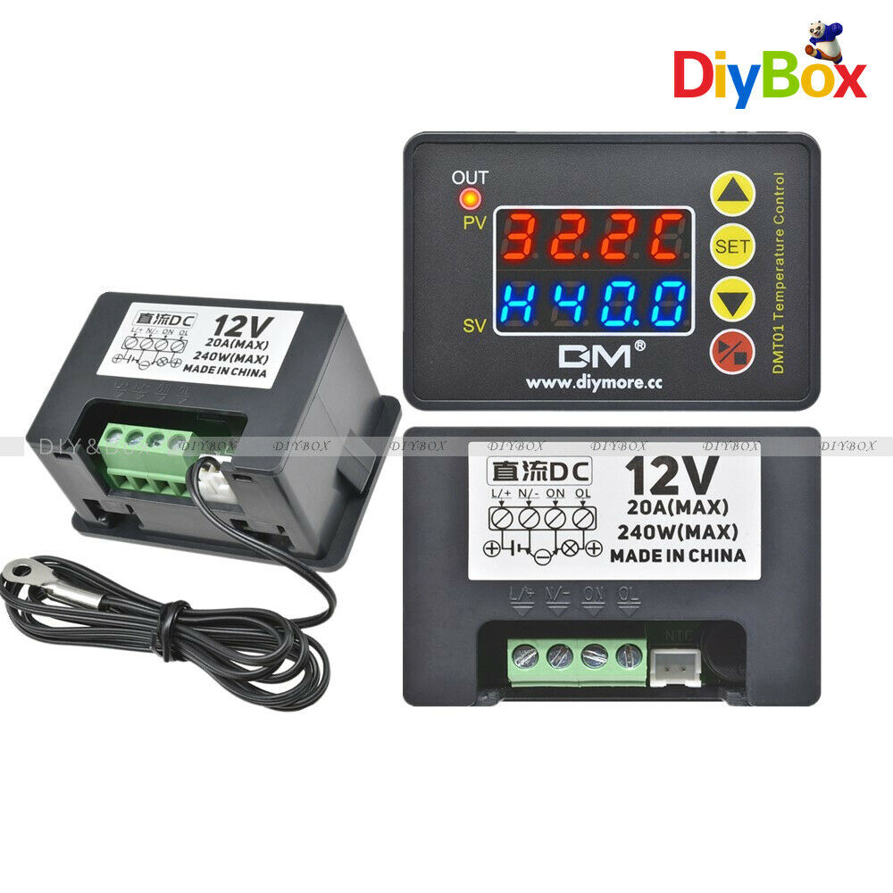 DC12V Red Blue Digital Thermostat Temperature Controller Microcomputer w/ Sensor