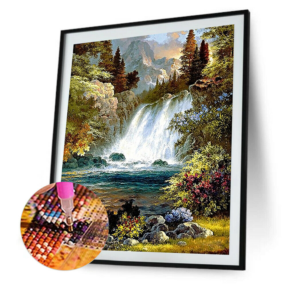 Waterfall Full Drill Round Diamond Painting DIY Needlework Cross Stitch Set @