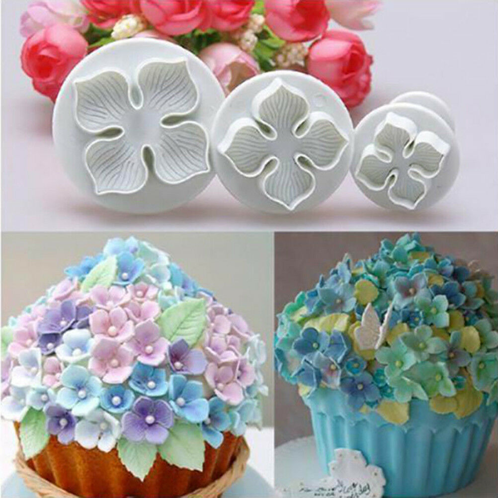 3pcs DIY Bakeware Flower Plunger Cutter Mold Embossed Stamp Fondant CakeC.l8