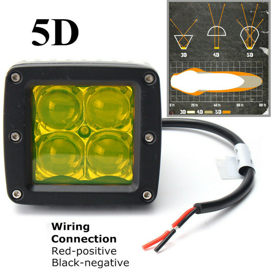 4" 16W 5D LED Super Bright Yellow Cube Car Offroad Work Light Driving Fog Lamp