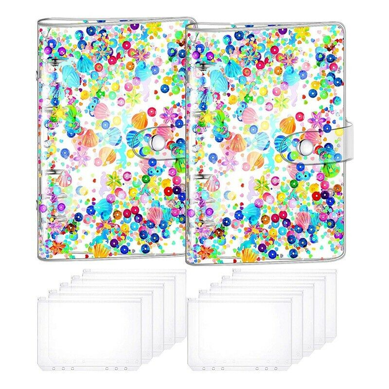 2Pc A6 Size 6 Holes Binder Cover Glitter sand Soft PVC Planner Protector GliQ8K8