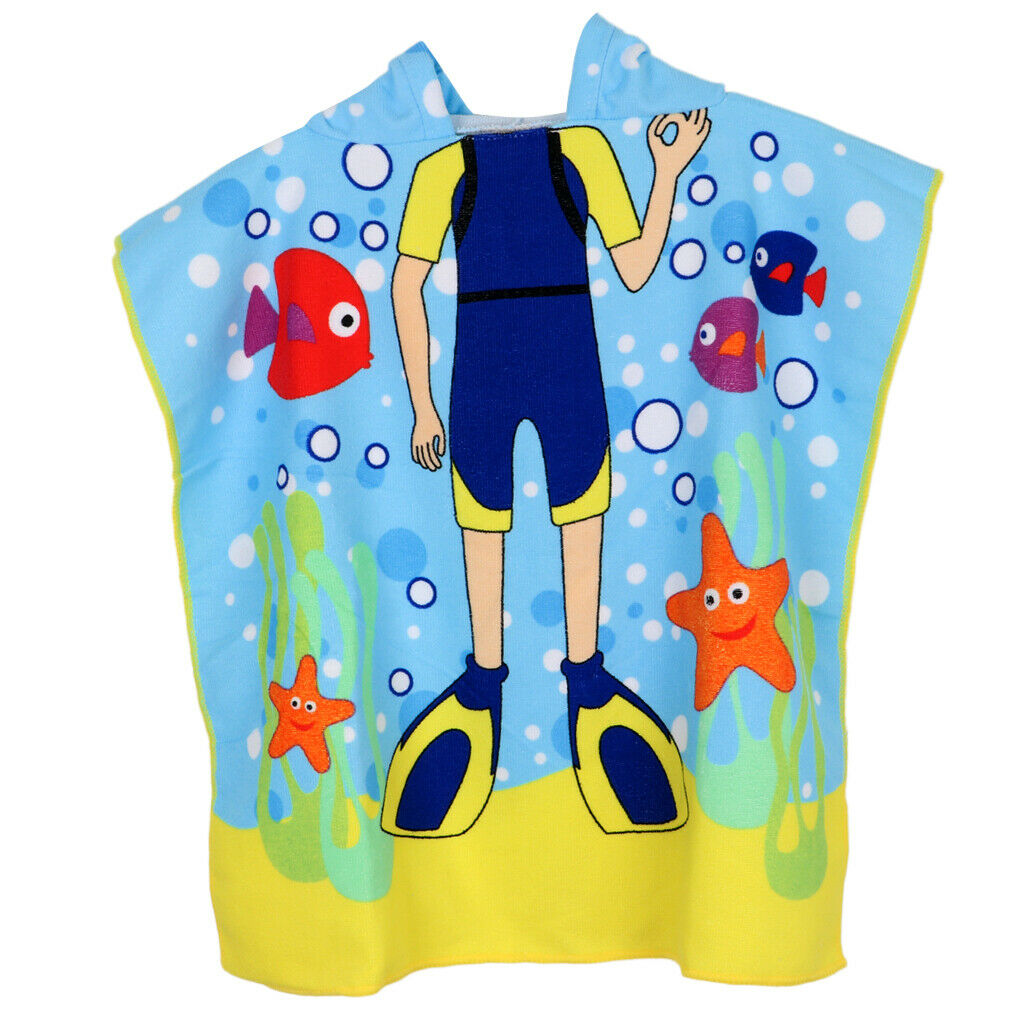 Kids Surf Beach Hooded Poncho Changing Robe Pool Bath Towel Diver