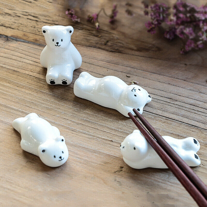 1Pc Polar Bear Ceramic Chopsticks Rack Stand Holder Table Decor Random Style