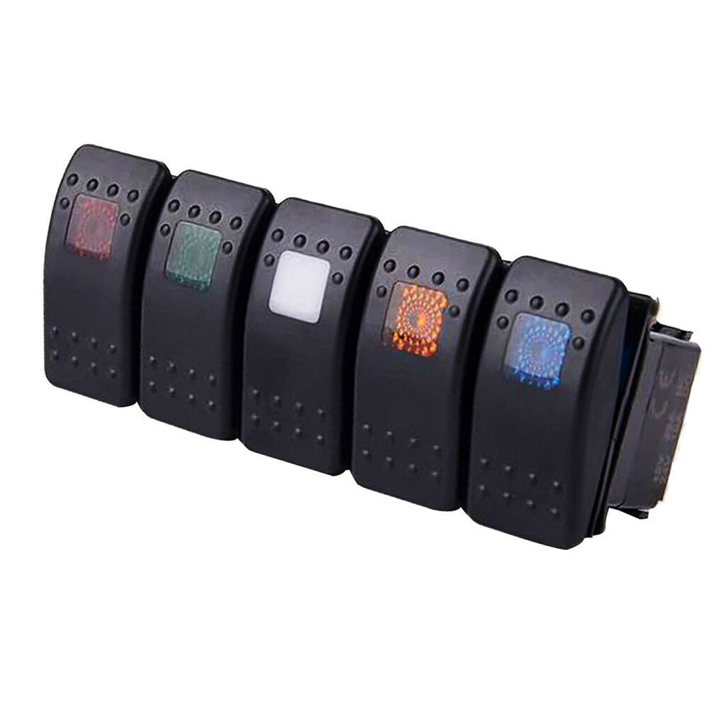 5 x Waterproof 12V 20A Rocker Switch LED Car Boat 5 Colors of Light