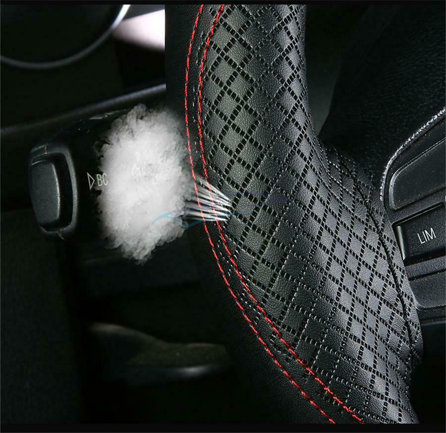 1Set Real Leather Black 38cm Skidproof Car Truck Steering Wheel Protection Cover