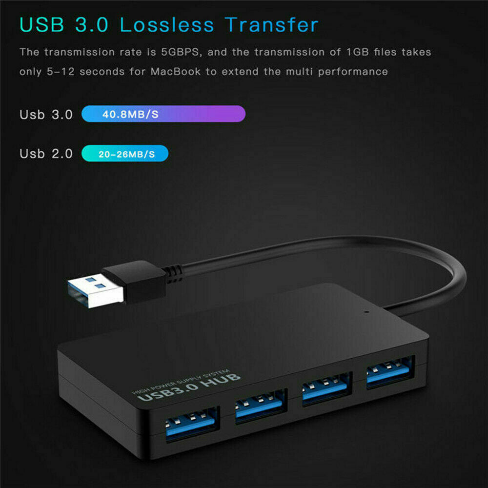 USB 3.0 4 Port Multi High Speed Expansion Desktop HUB Splitter PC Laptop Adapter