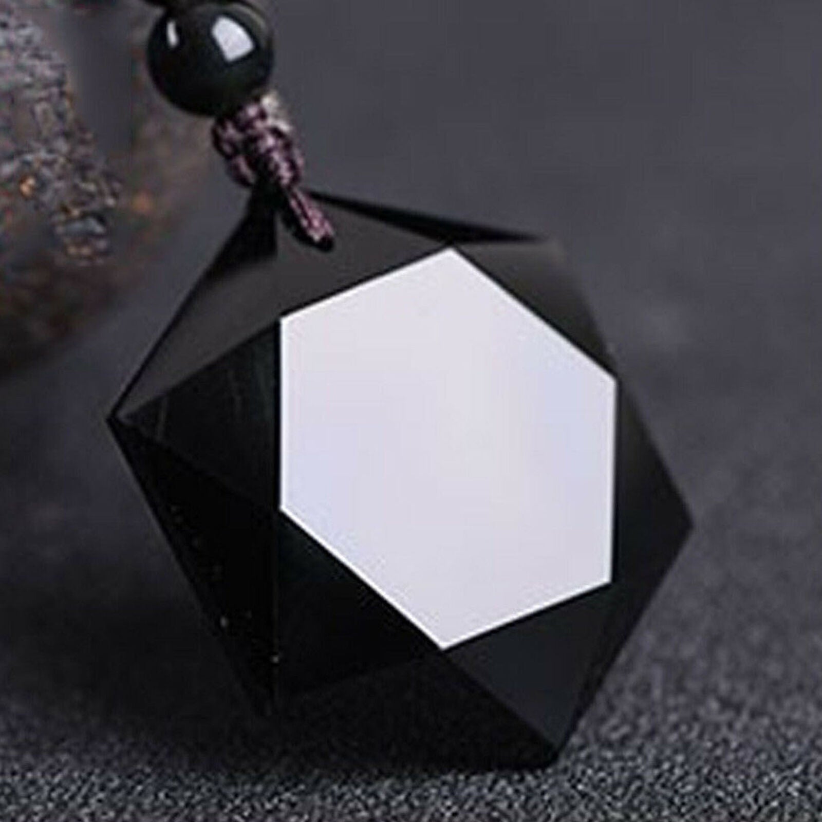 Black Men Jewelry Black Lucky Obsidian Pendant Necklace Hexagram Shape Amulet