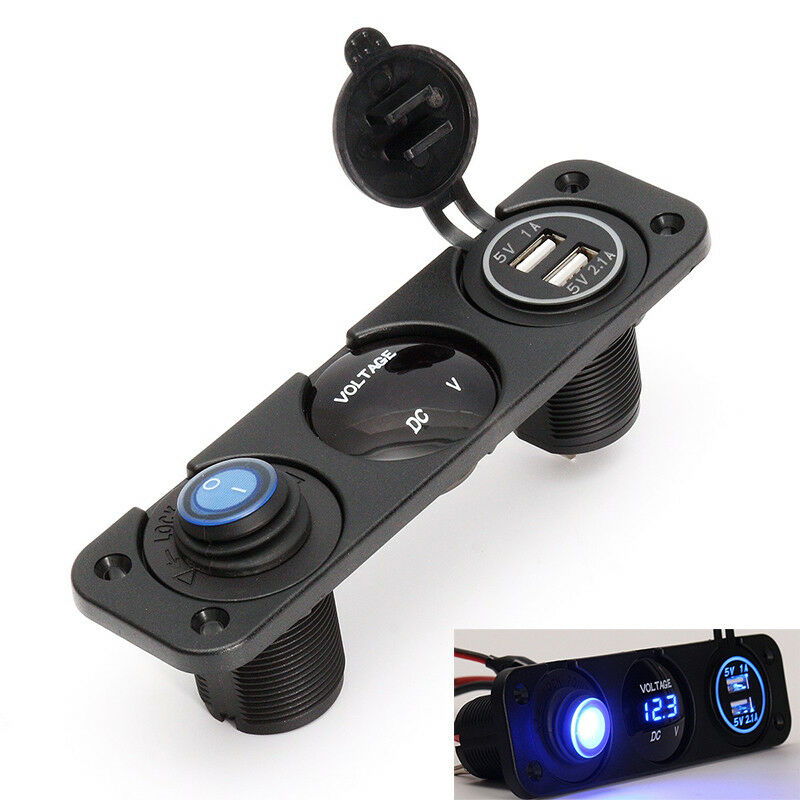 LED Digital Display Voltmeter Rocker Switch Panel USB Charger Cigarette Lighter