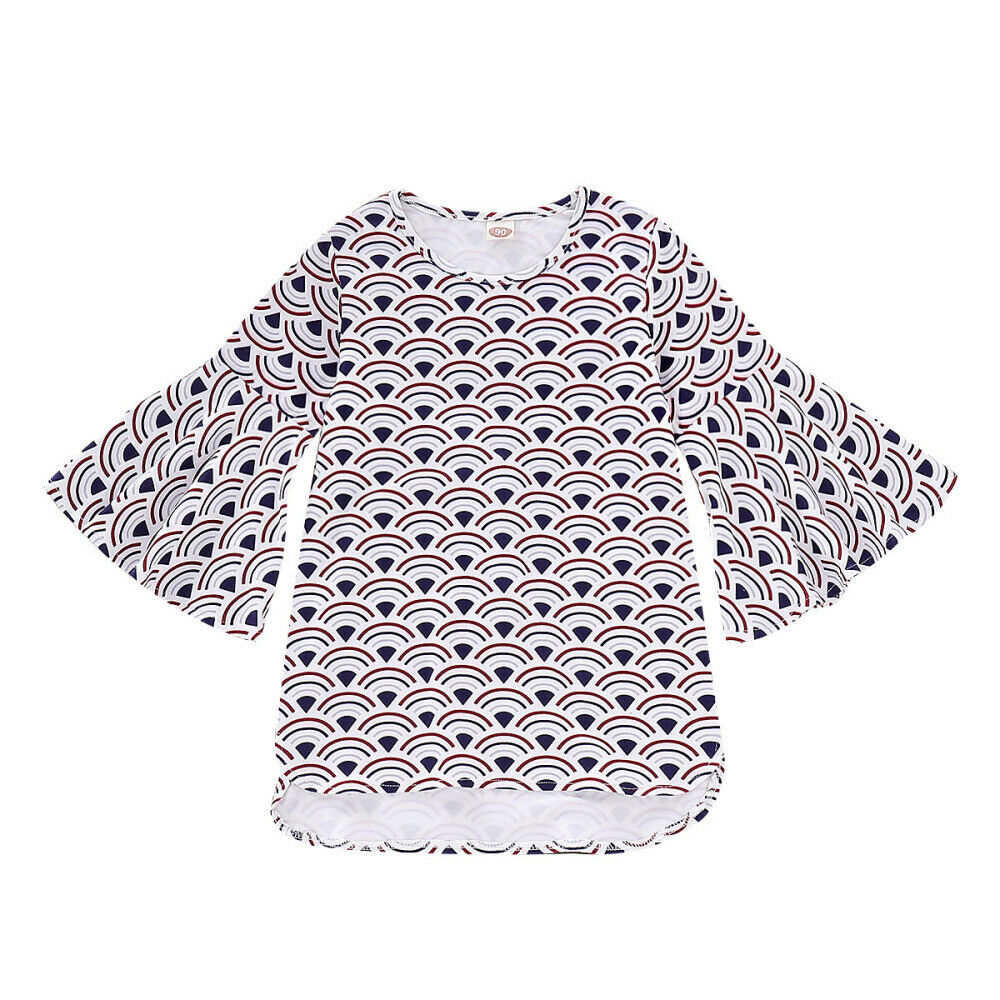 Baby Kids Girls Dress WiFi Print Flare Sleeve Princess Dresses Outfits Summer