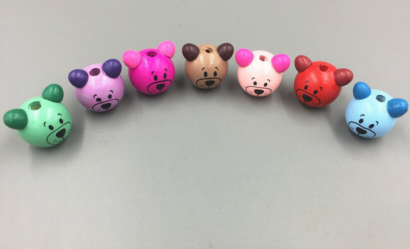 10pcs Wooden Round Bear Loose Beads CRAFT BEADS Beaded Mixed color 28mm