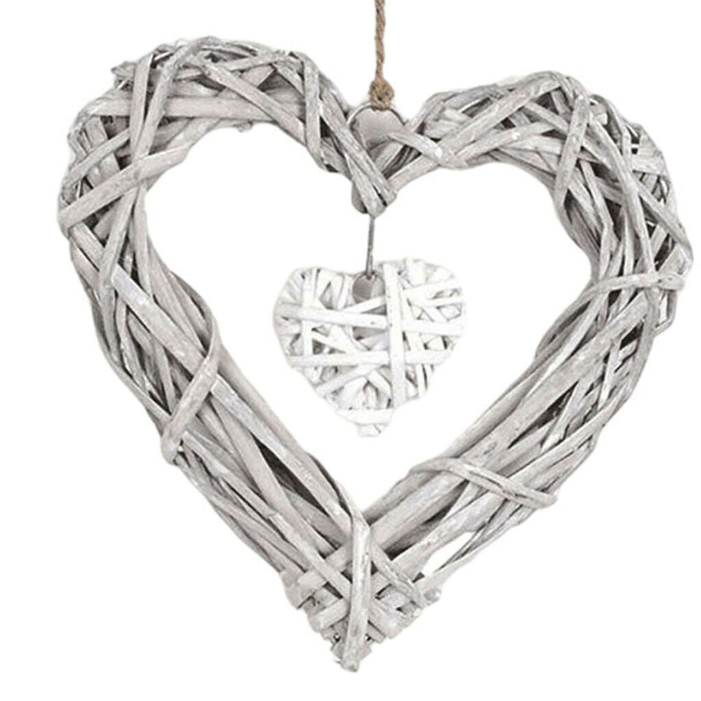 Rustic Hanging Heart Rattan Wicker Wreath, Garland for Home Front Door Wedding