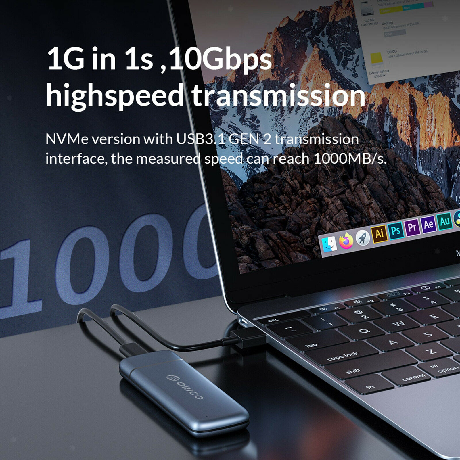 M2 SSD Case USB 3.1 Aluminum alloy Hard Drive Case for M2 M-Key 2260 2280