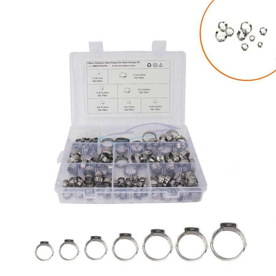 120Pcs Single Ear Plus Stainless Steel Hydraulic Hose Clamps O-Clips with Pliers