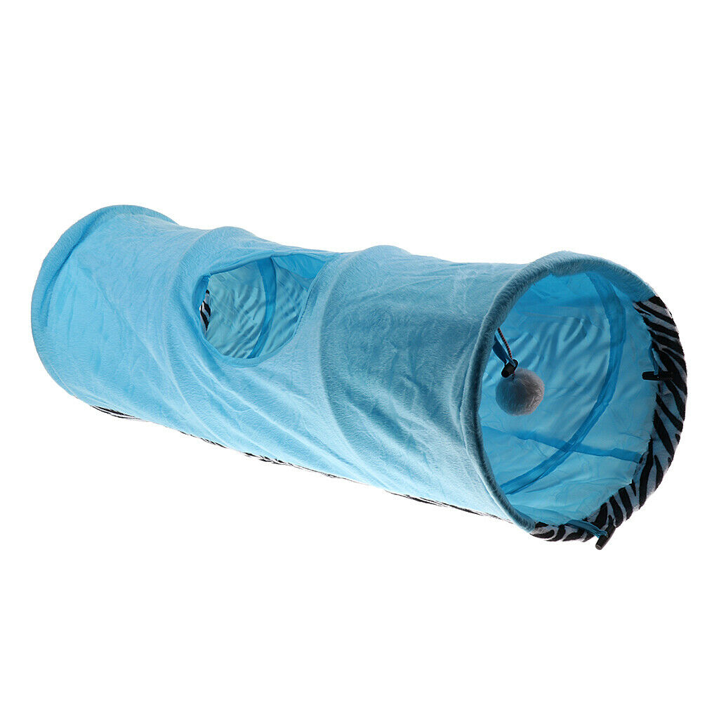 Funny Pet Cat Tunnel 2 Holes Play Tubes Collapsible Rabbit Kitten Toys Blue
