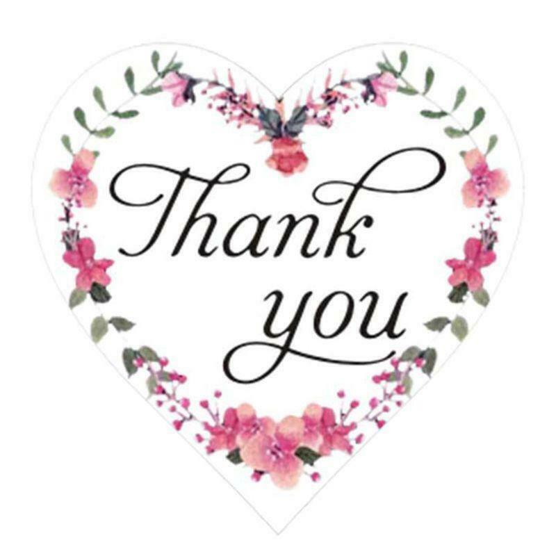 500pcs Floral Thank You Stickers Heart Shaped Seal for Small Shop Wedding Baking