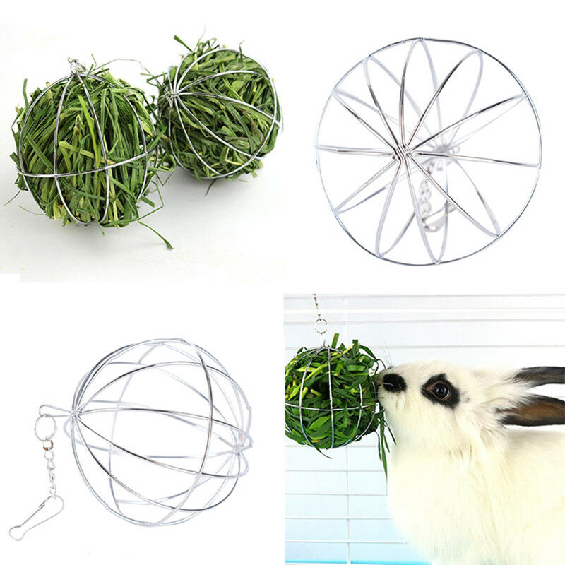 1pc Stainless steel rabbit feeder ball animal bunny hay grass shelf rack .l8
