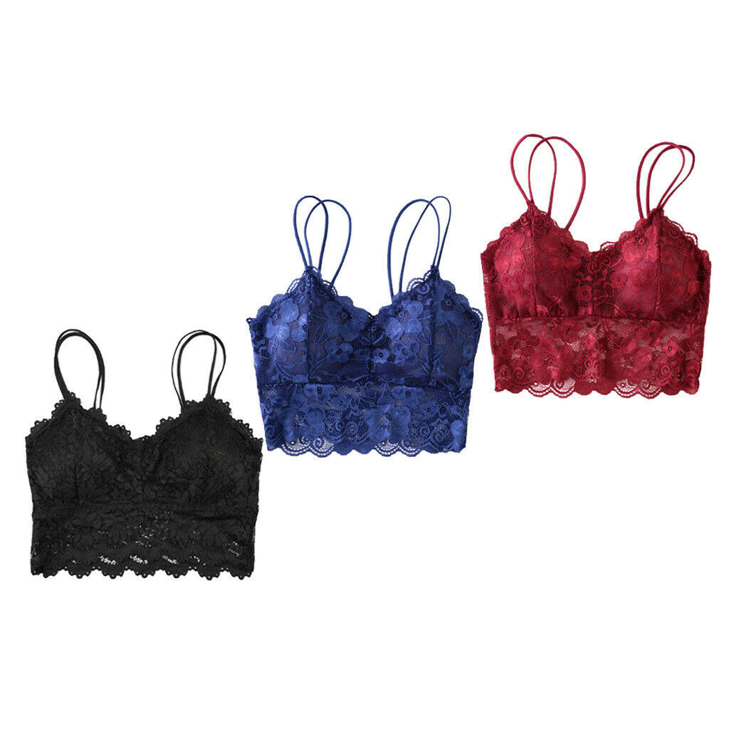 3Pcs Womens Girls Floral Full Lace Padded Bralette Breathable Lace Bra Set