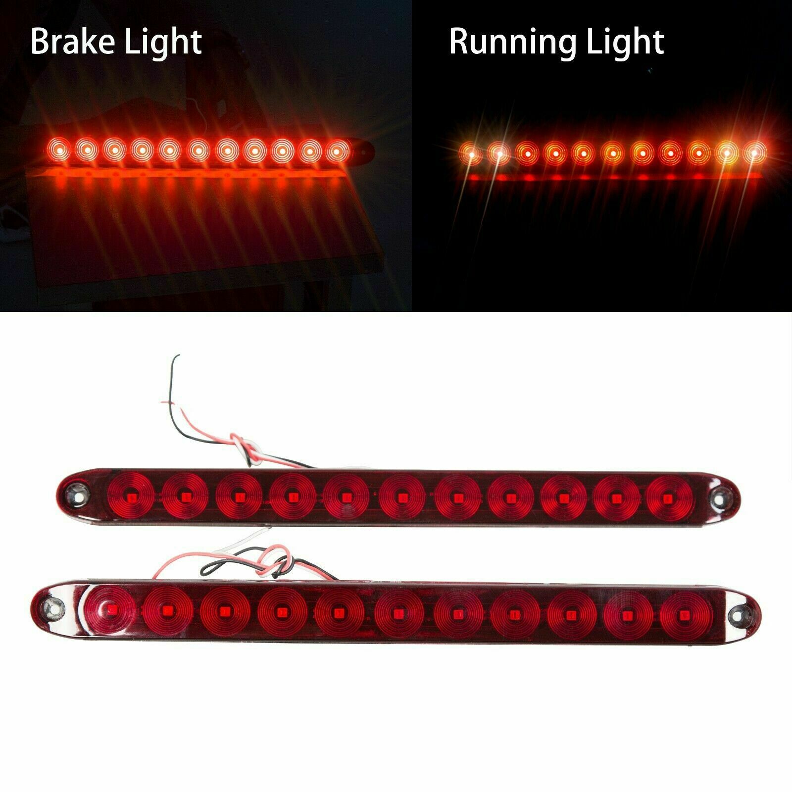 4pcs 15" 11 LED Red Sealed Trailer Truck&RV Stop Tail Rear Brake Turn Light Bar