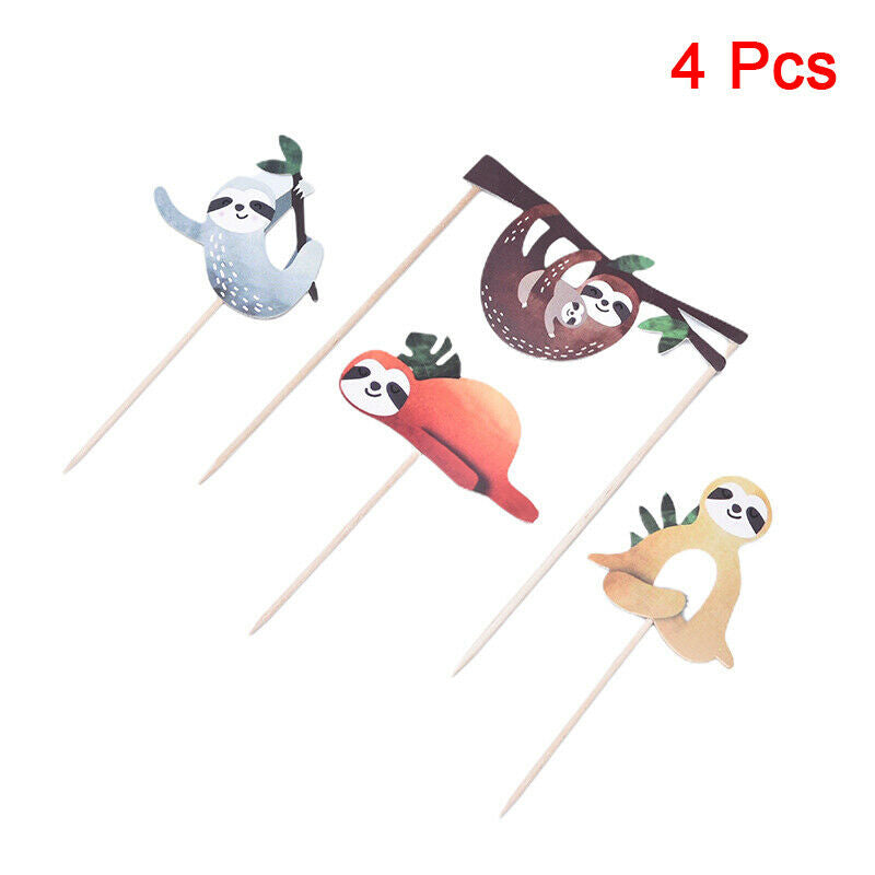 4pcs Cute Creative Sloth Decor Cake Insert Card Cake Topper Set Birthday .l8