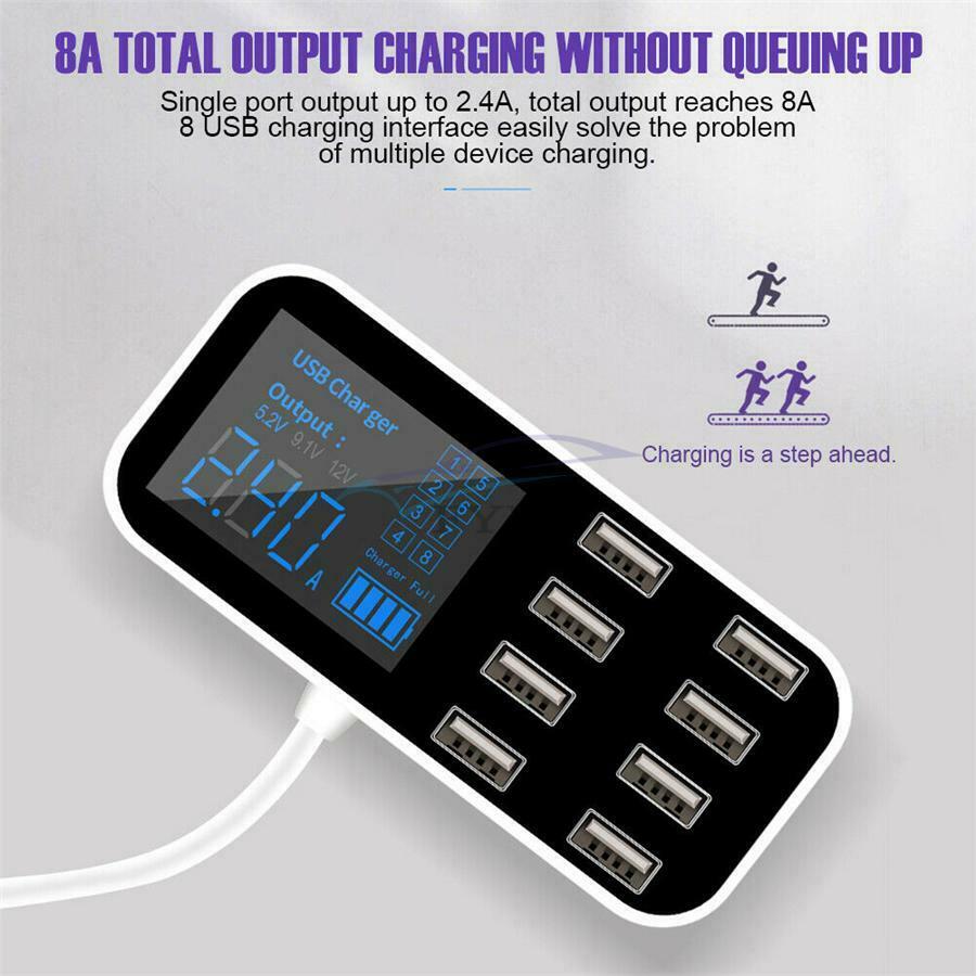 1PCS 8-port USB Car Universal Charger Cigarette Lighter LCD Display 12-24V