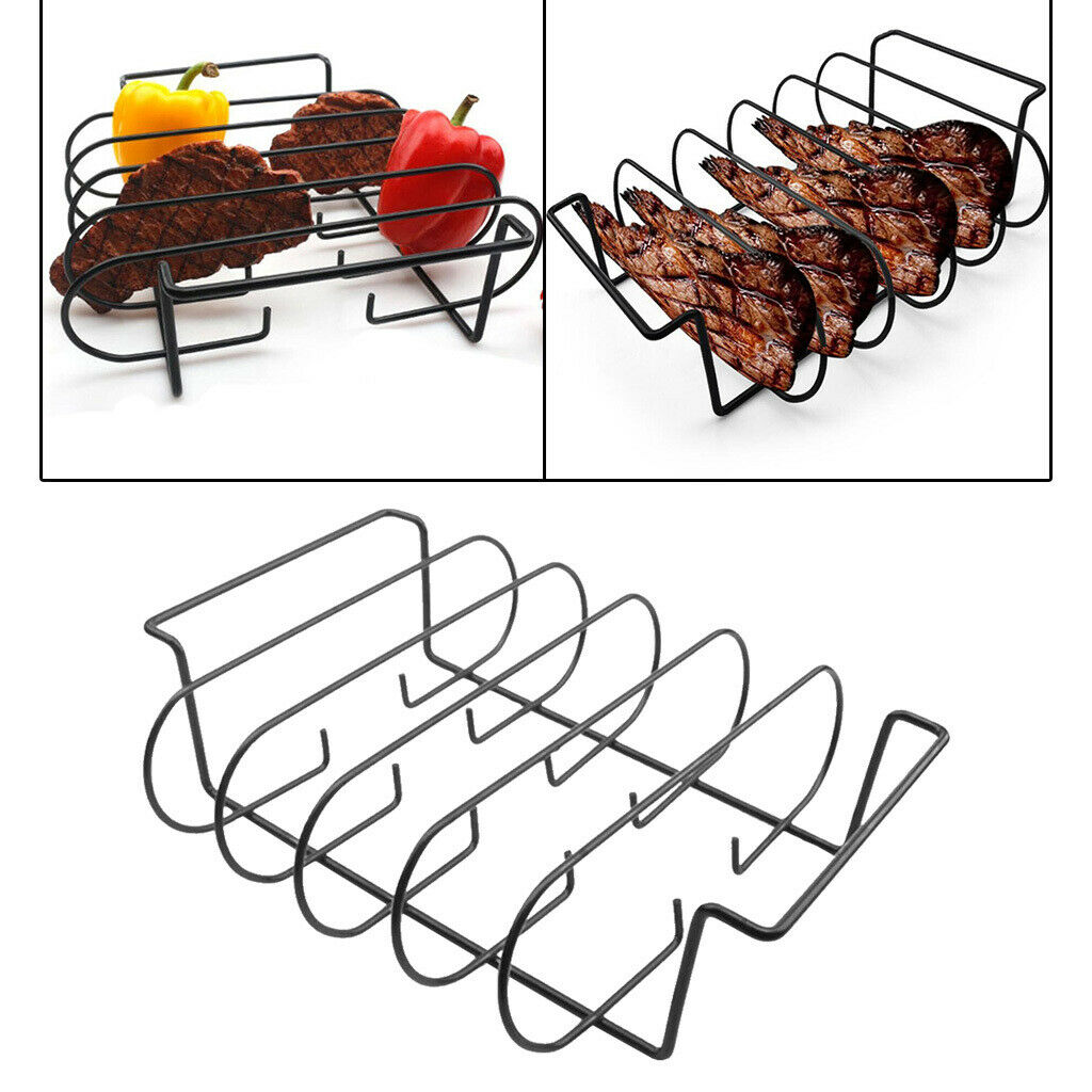 Iron BBQ Rib Rack for Grilling Barbecuing Smoking Gas Smoker Charcoal Grill