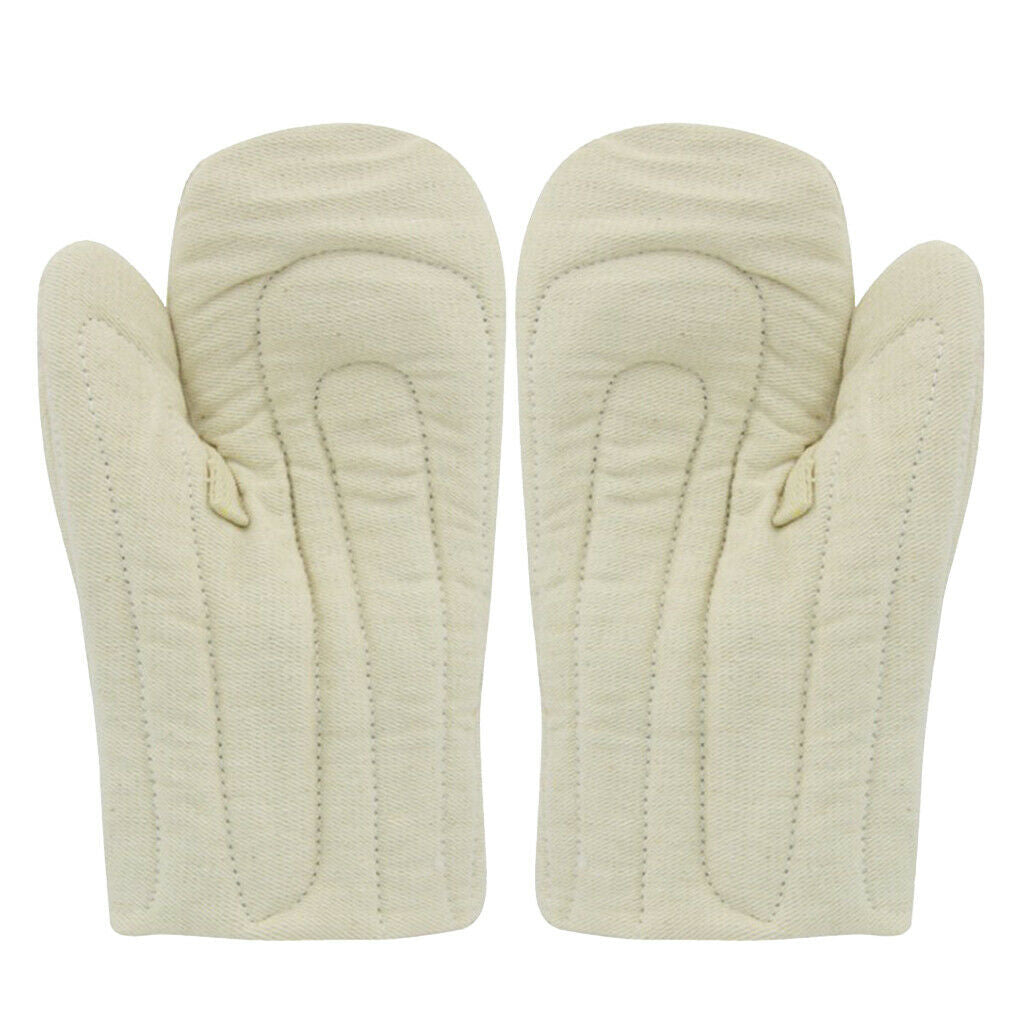 2pcs Oven Mitts Non-slip BBQ Grill Kitchen Cooking Gloves Thick Cotton Beige