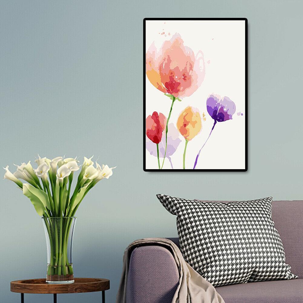 DIY Painting By Numbers Kit Flowers Hand Painted Canvas Oil Art Painting @