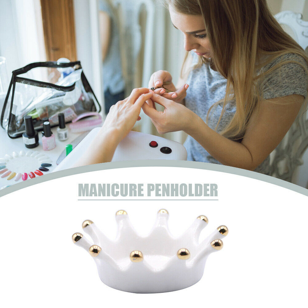 Crown Ceramic Nail Carving Brush Rack Art Pens Display Stand UV Gel Palette @