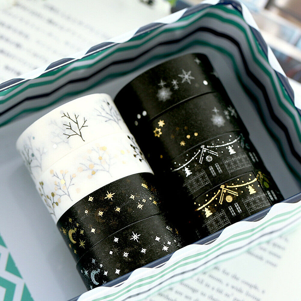 7Rolls Washi Paper Bronzing Snowflake Moon Stickers DIY Scrapbooking Album Craft