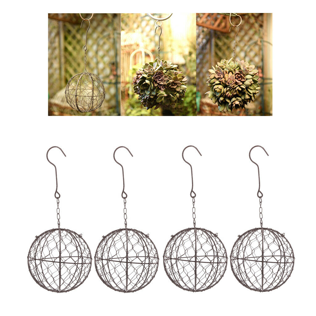 4Pcs Retro Iron Ball Shape Succulent Pot Metal Hanging Planter Plant Holders