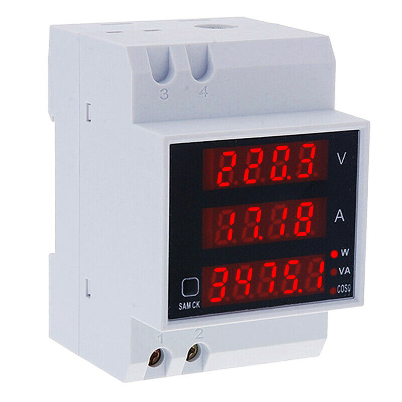 Ammeter Voltmeter 80-300V 100A Digital LED Din Rail Voltage Amp Watt Power Meter