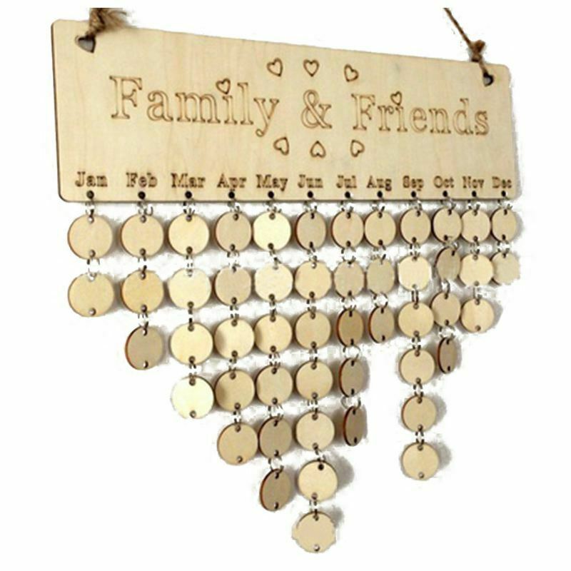 1X(Family&Friends Hanging Calendar Wooden Board Birtay Reminder Plaque Home 9Y5)
