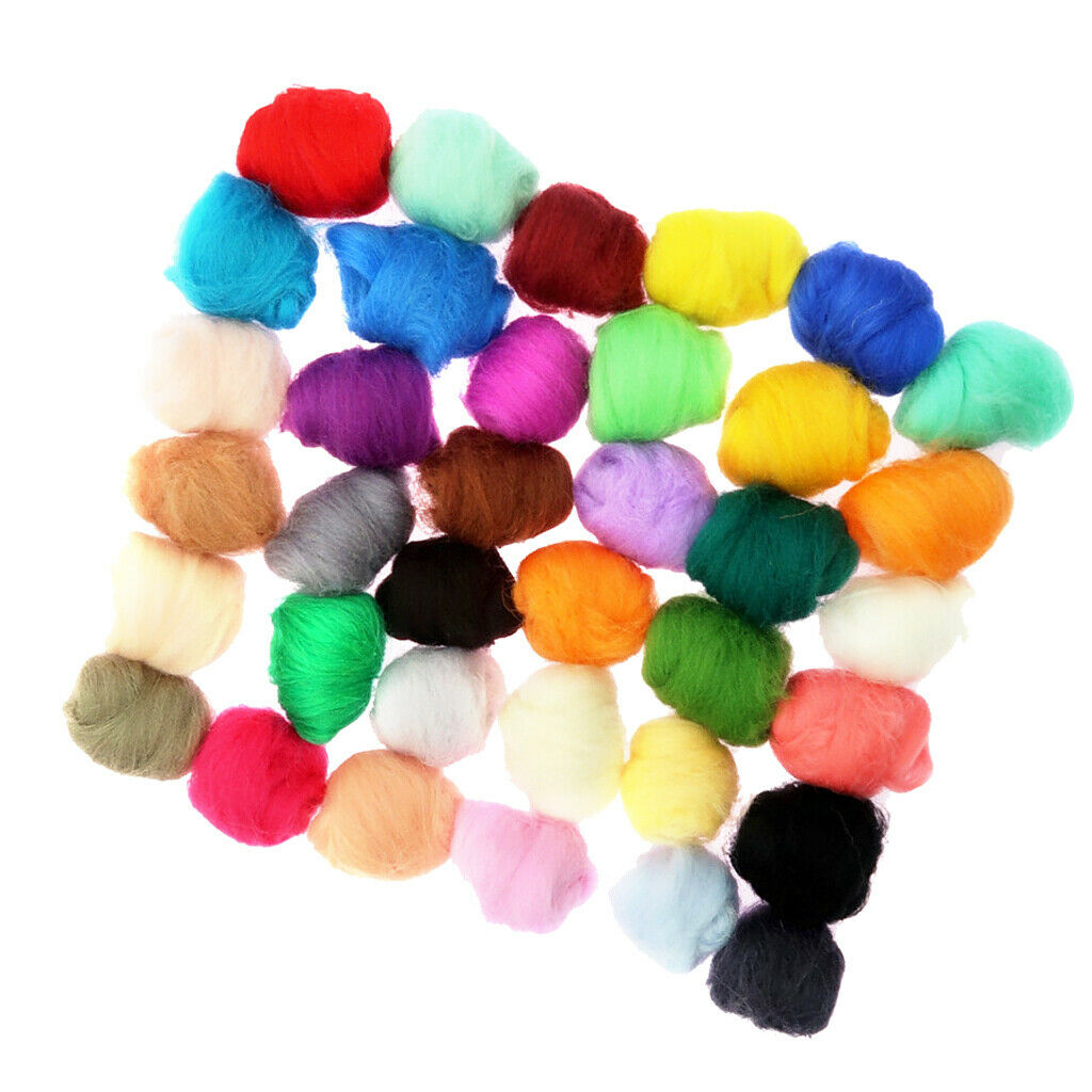 36Pcs Handmade Soft Wool Felt Materials Roving Fibre Needle Felting Crafts