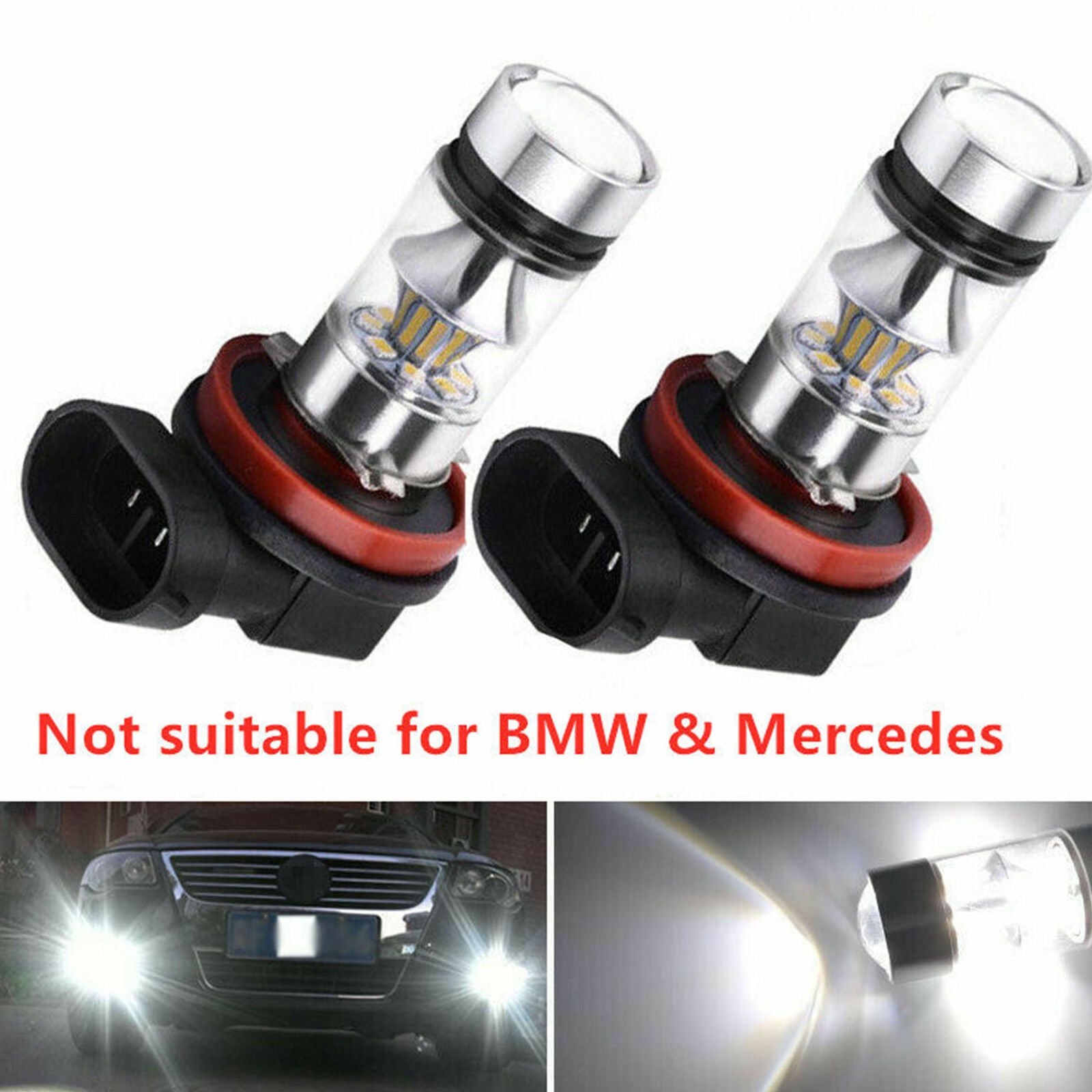 H8 H9 H11 H16 6000K White 100W High Power LED Fog Light Driving Bulb DRL
