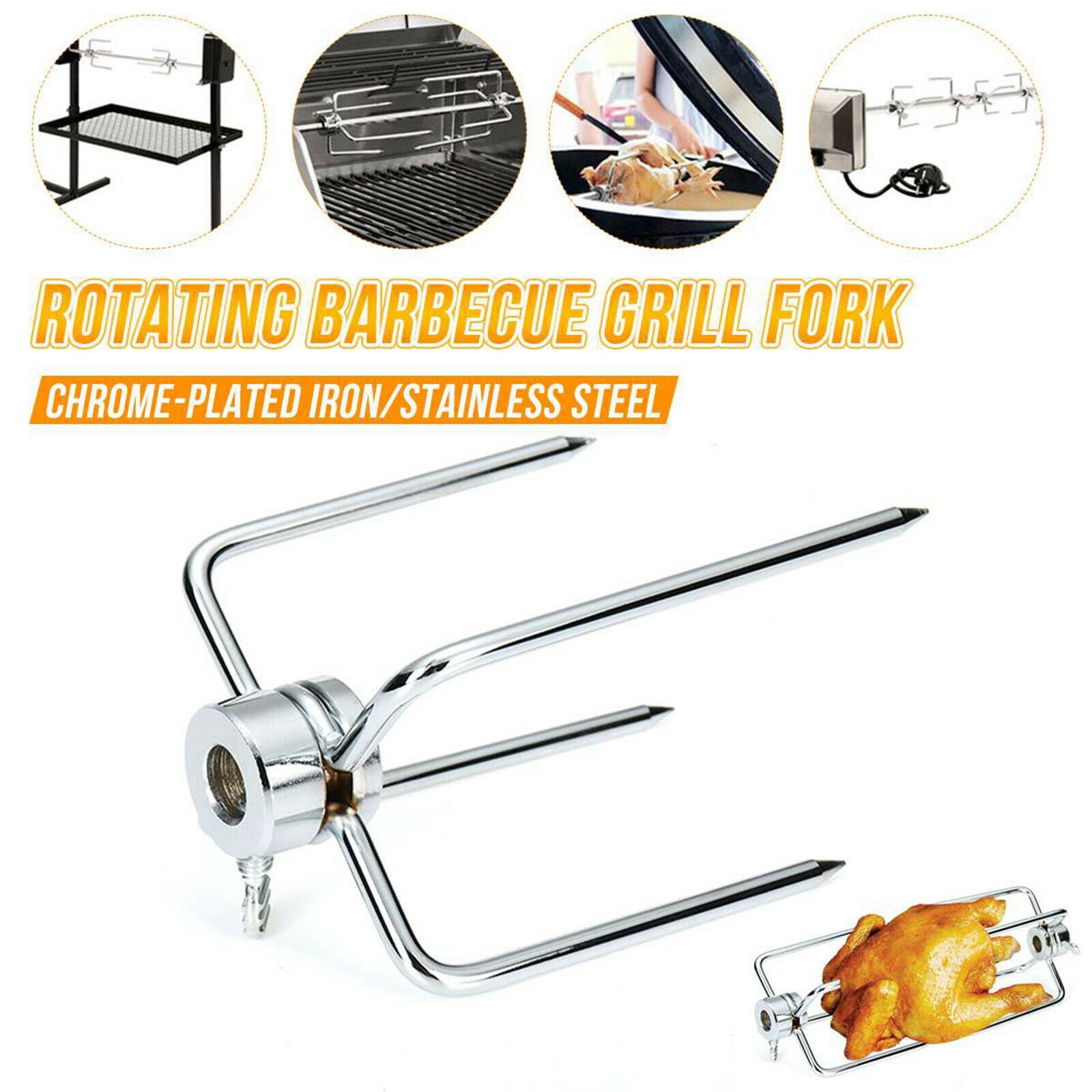 1 Pair Stainless Steel Rotisserie BBQ Spit Fork Chicken Beef Barbecue Tool