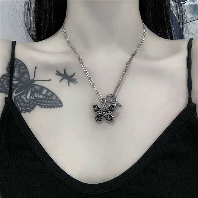 Gothic Butterfly Pendant Necklace For Women Choker Accessories Gift For Girl Qx