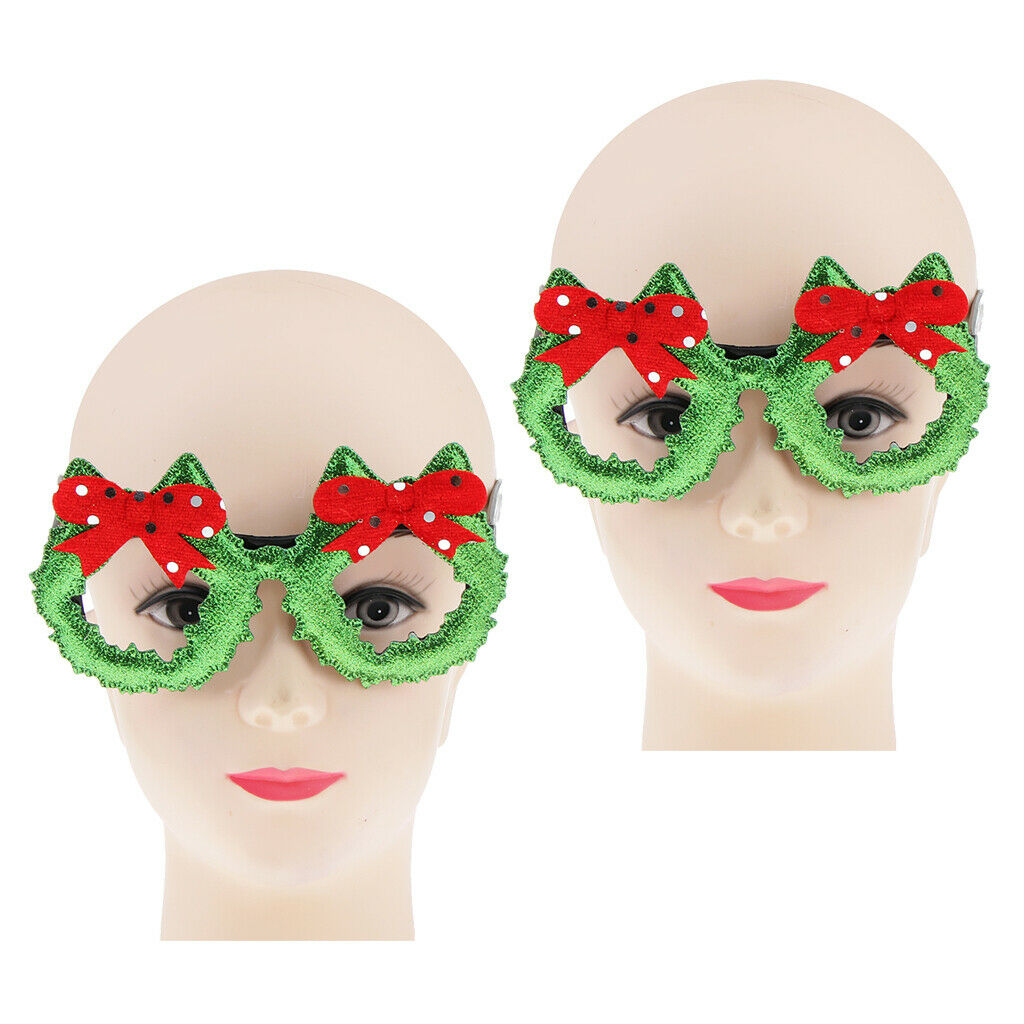 2 Pack Christmas Costume Eyewears Christmas Tree Bowknot Eyeglasses Frames for