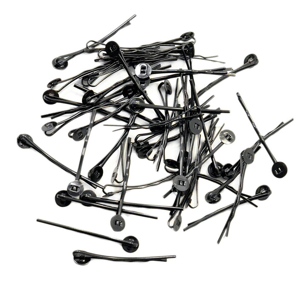 50x Black Hair Clips Barrettes Hairclips Round Tray DIY Jewelry Making Craft