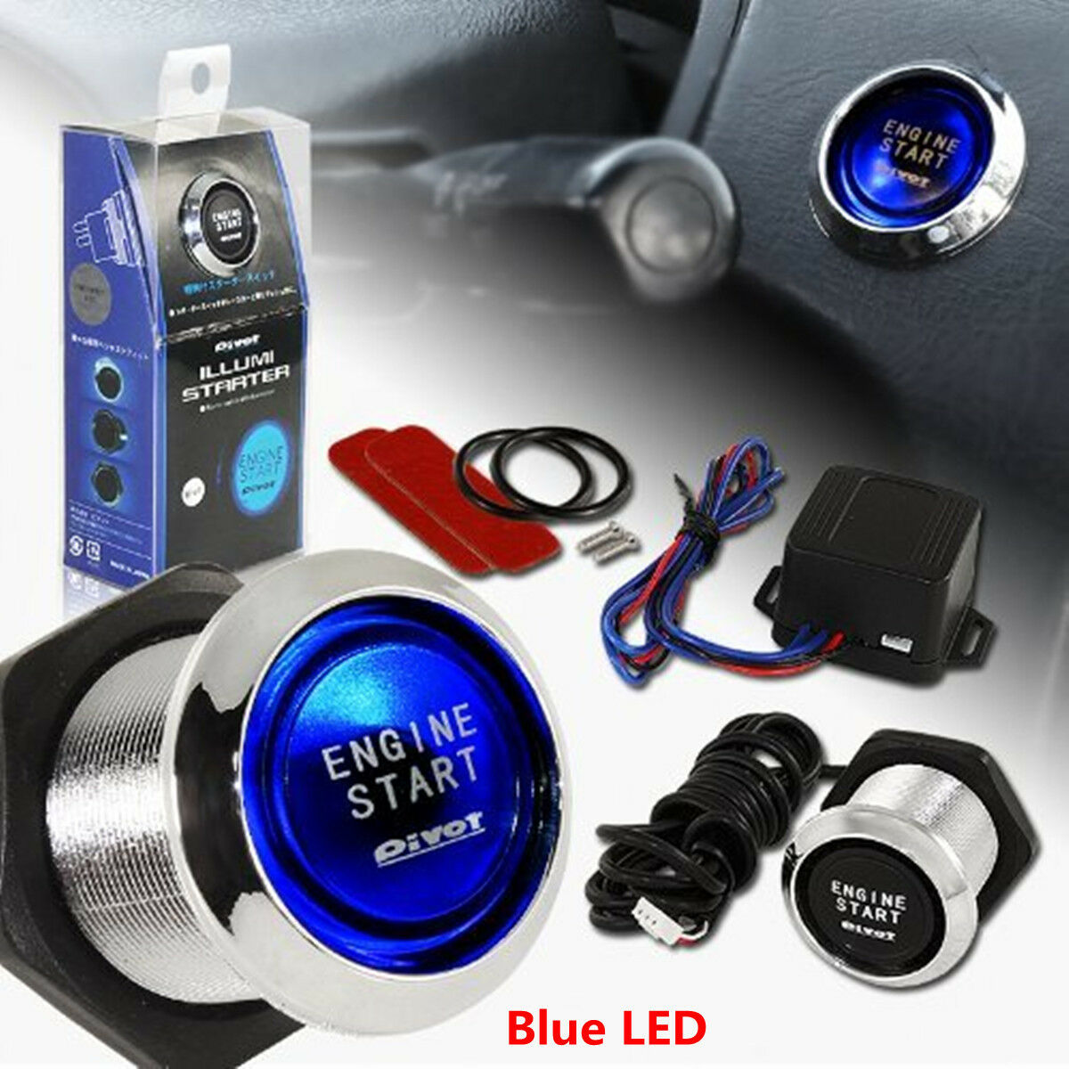 Car SUV Keyless Engine Ignition Power Switch Blue LED Light Starter Push Button