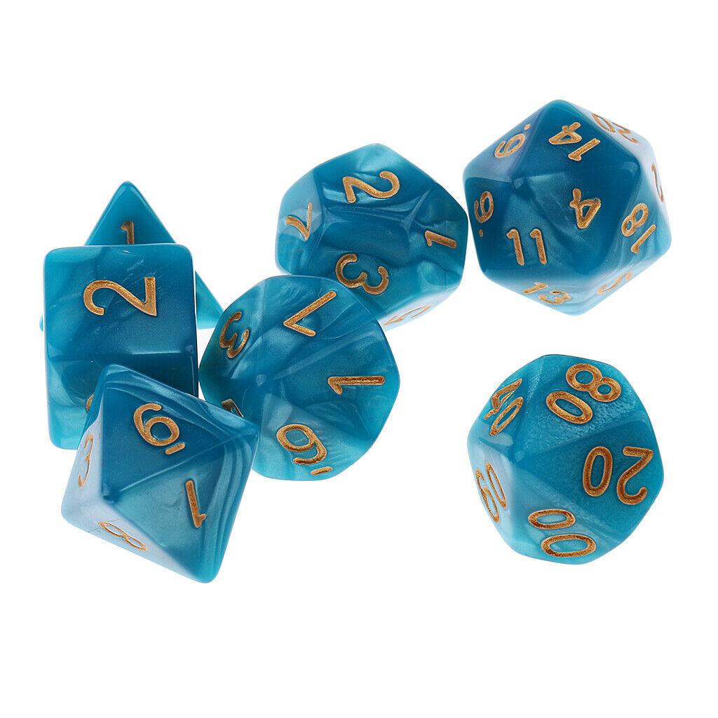 7PCS Polyhedral Dice   for  Dice DND RPG Blue Green
